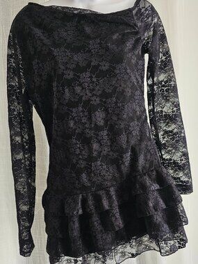Women's Long Sleeve Off Shoulder Lace Romper Black Size L NEW